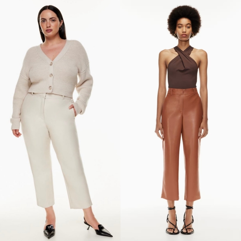 Aritzia Babaton Command Cropped Vegan Leather Pant Epicurean Brown Size 16 NWT